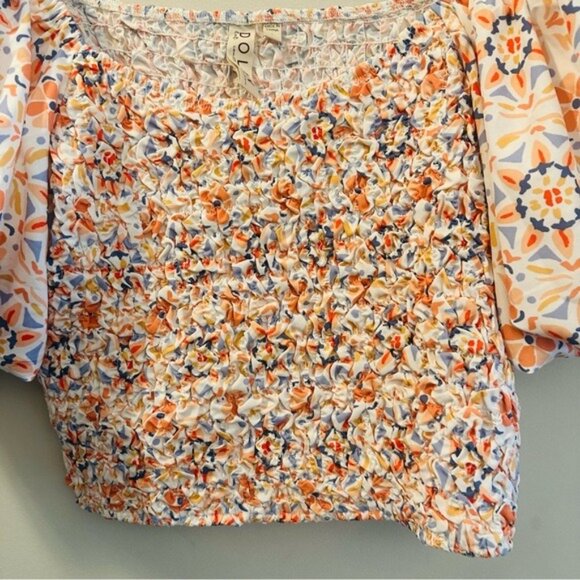 Anthropologie Dolan Orange Motif Off-Shoulder Textured Top Size Large Smocked - Picture 7 of 12